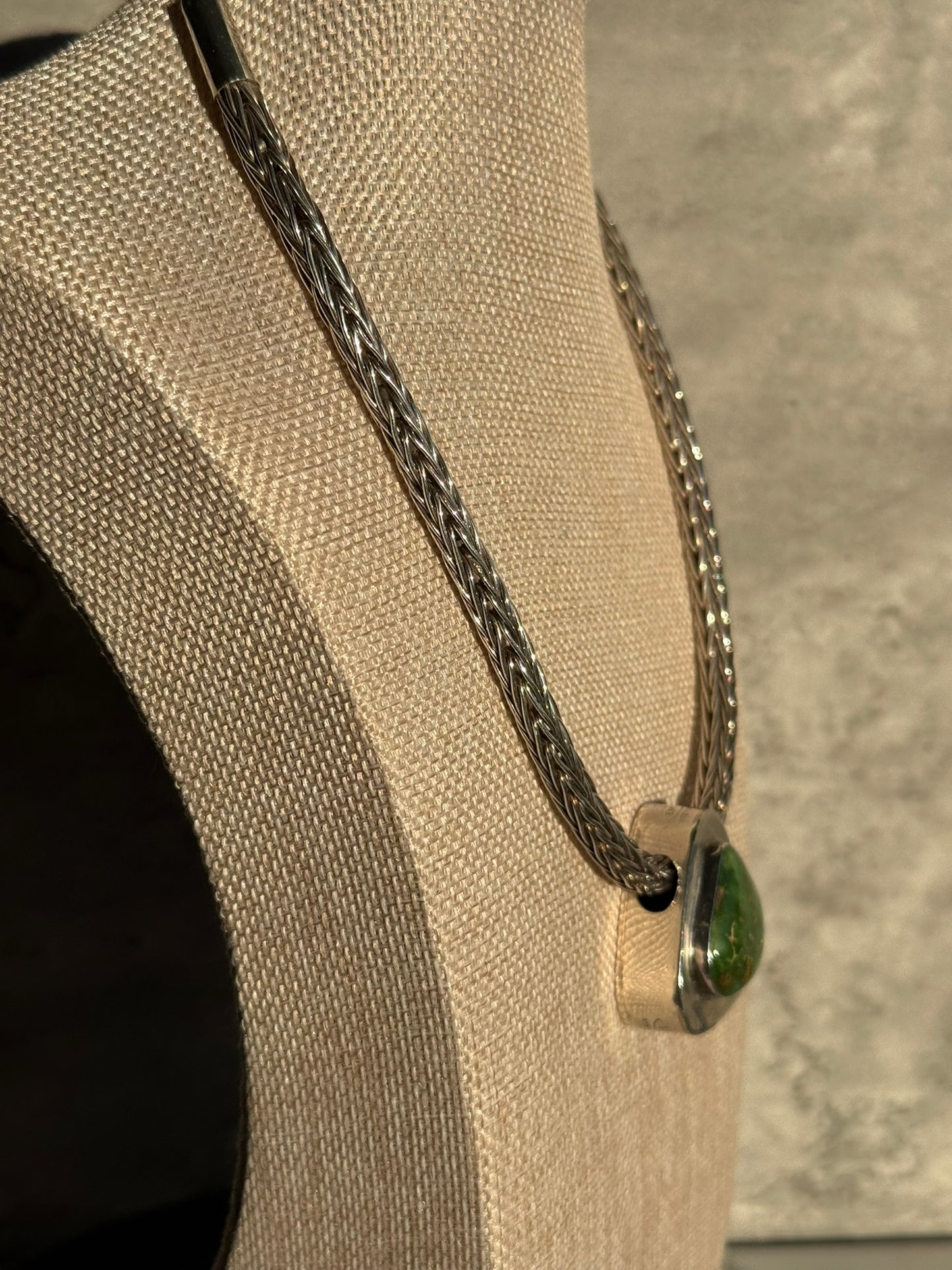 Handcrafted EMT Signed Grasshopper Turquoise and Navajo Sterling Necklace