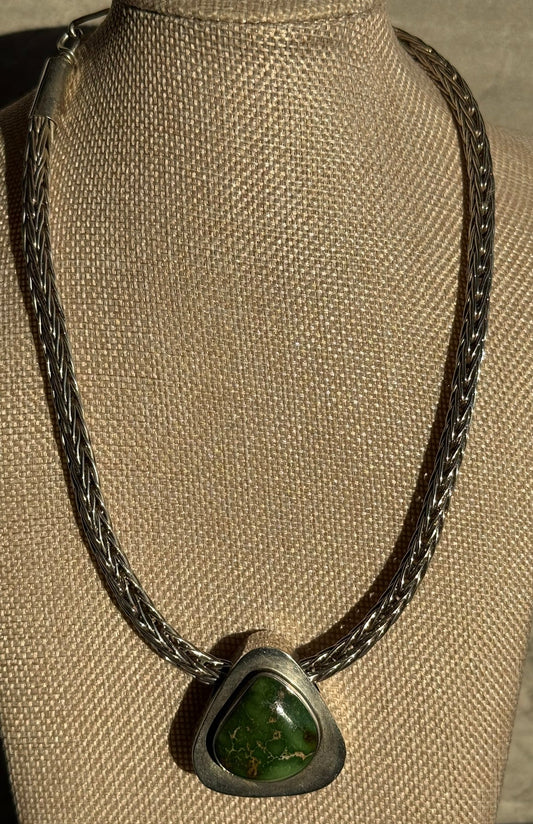 Handcrafted EMT Signed Grasshopper Turquoise and Navajo Sterling Necklace