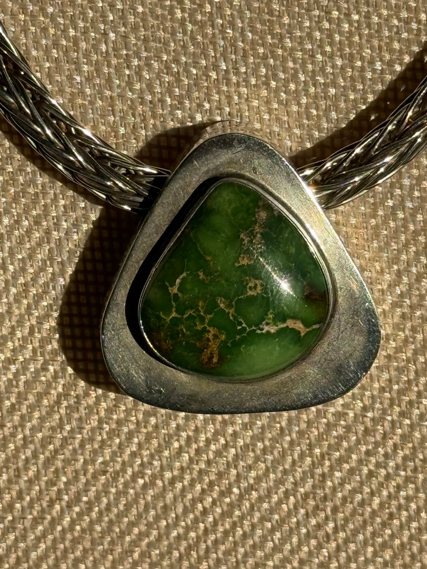 Handcrafted EMT Signed Grasshopper Turquoise and Navajo Sterling Necklace