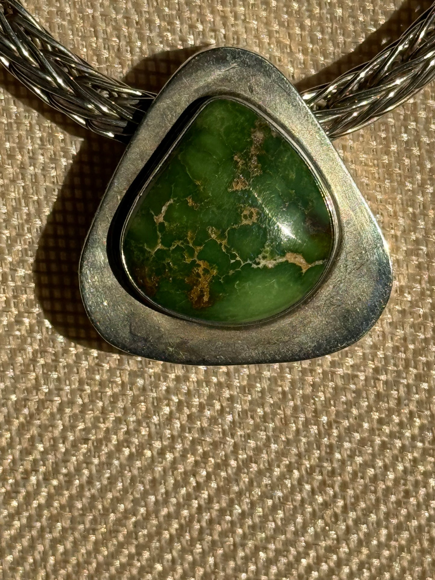 Handcrafted EMT Signed Grasshopper Turquoise and Navajo Sterling Necklace