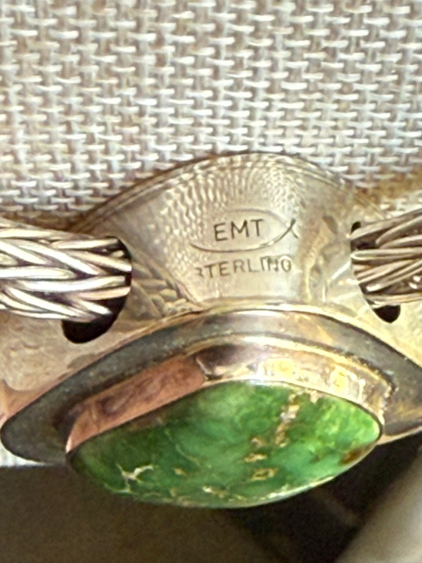 Handcrafted EMT Signed Grasshopper Turquoise and Navajo Sterling Necklace