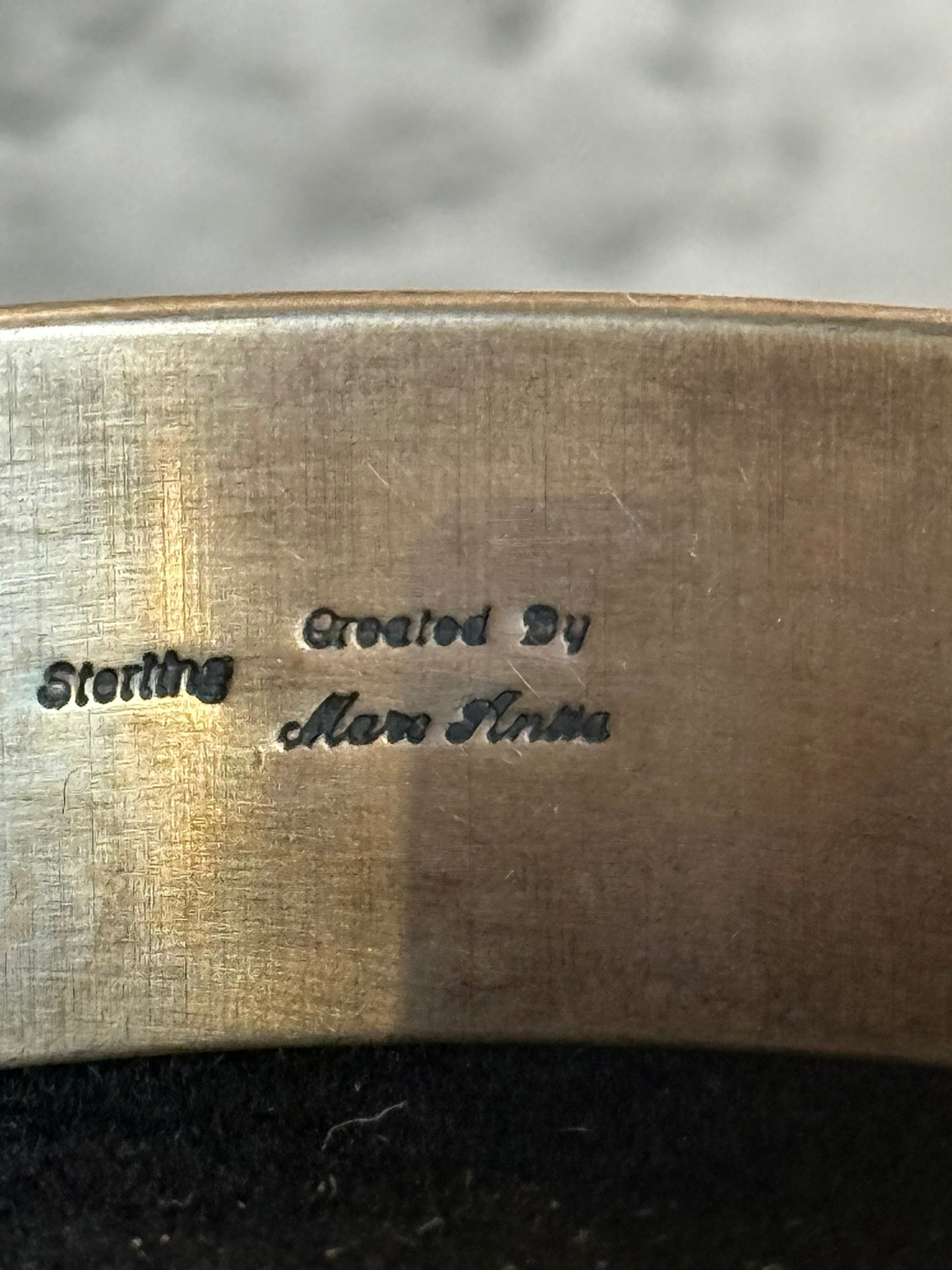 Vintage Native American FJ Silver & Turquoise Sand Cast Cuff Bracelet