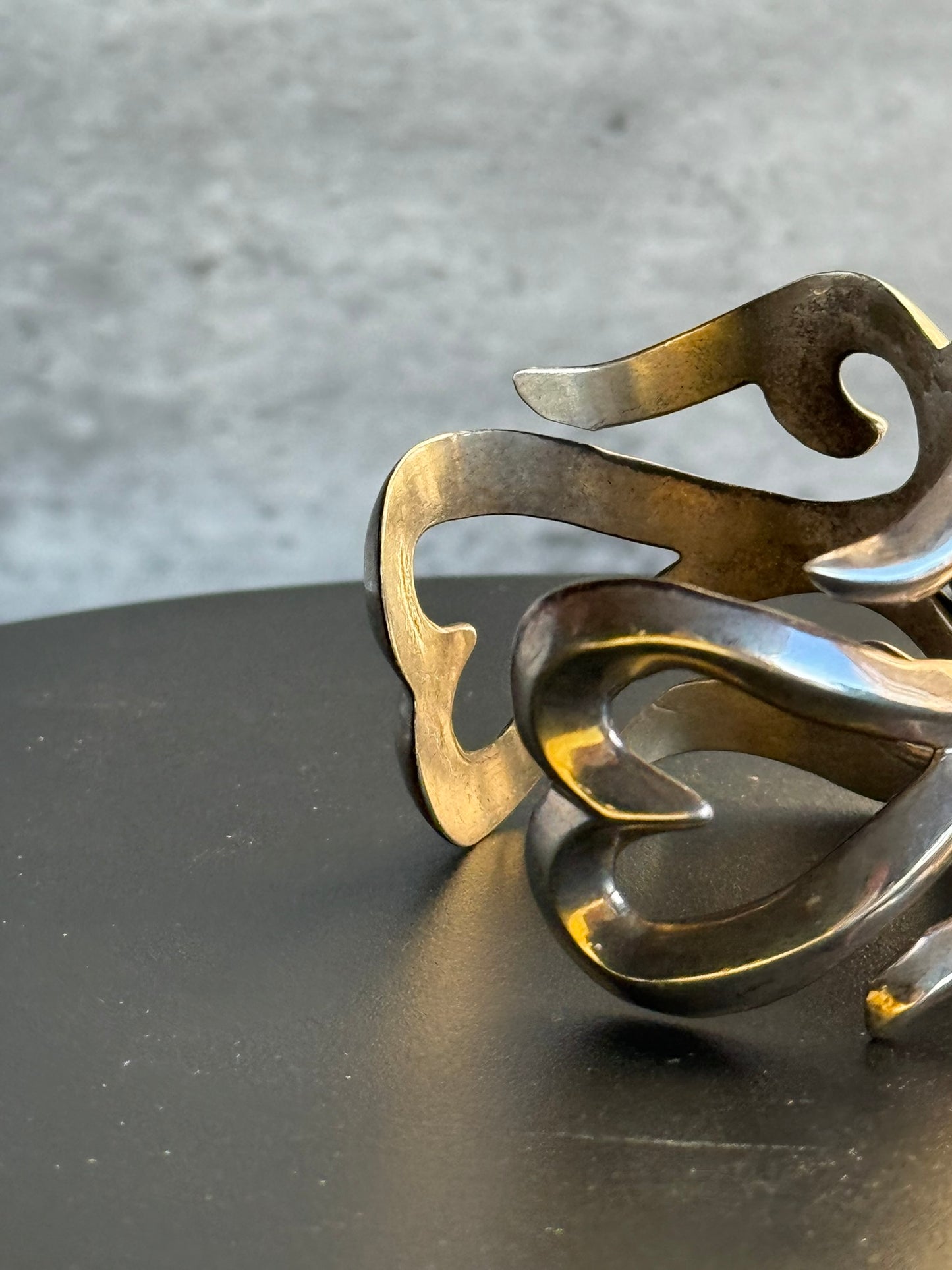 Vintage Native American FJ Silver & Turquoise Sand Cast Cuff Bracelet