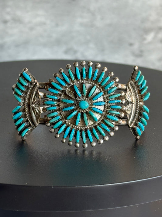 Ray & Eva Wyaco ZUNI Sterling Turquoise Needlepoint Cuff Bracelet -