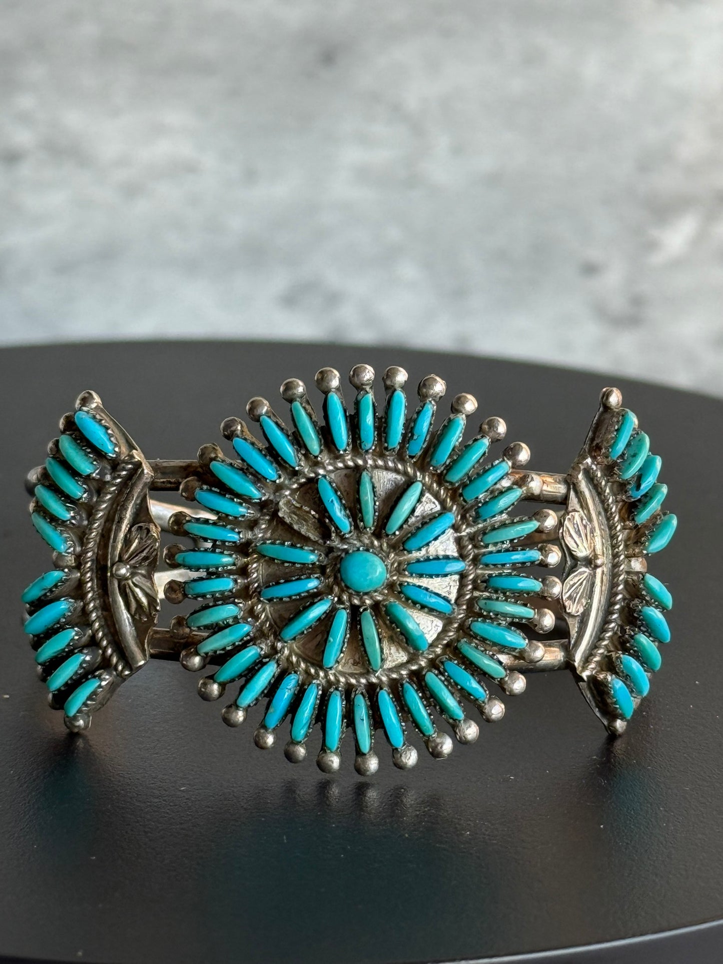 Ray & Eva Wyaco ZUNI Sterling Turquoise Needlepoint Cuff Bracelet -