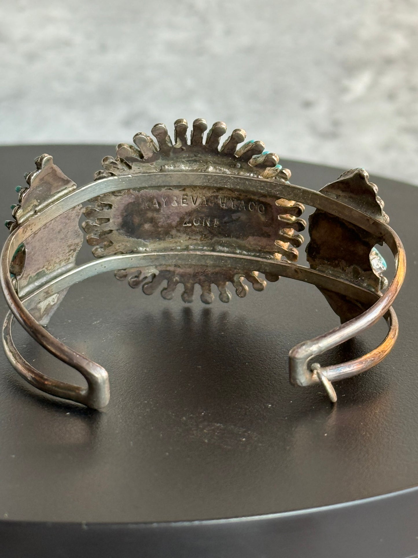 Ray & Eva Wyaco ZUNI Sterling Turquoise Needlepoint Cuff Bracelet -