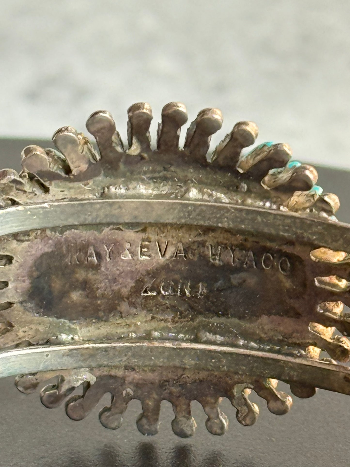 Ray & Eva Wyaco ZUNI Sterling Turquoise Needlepoint Cuff Bracelet -