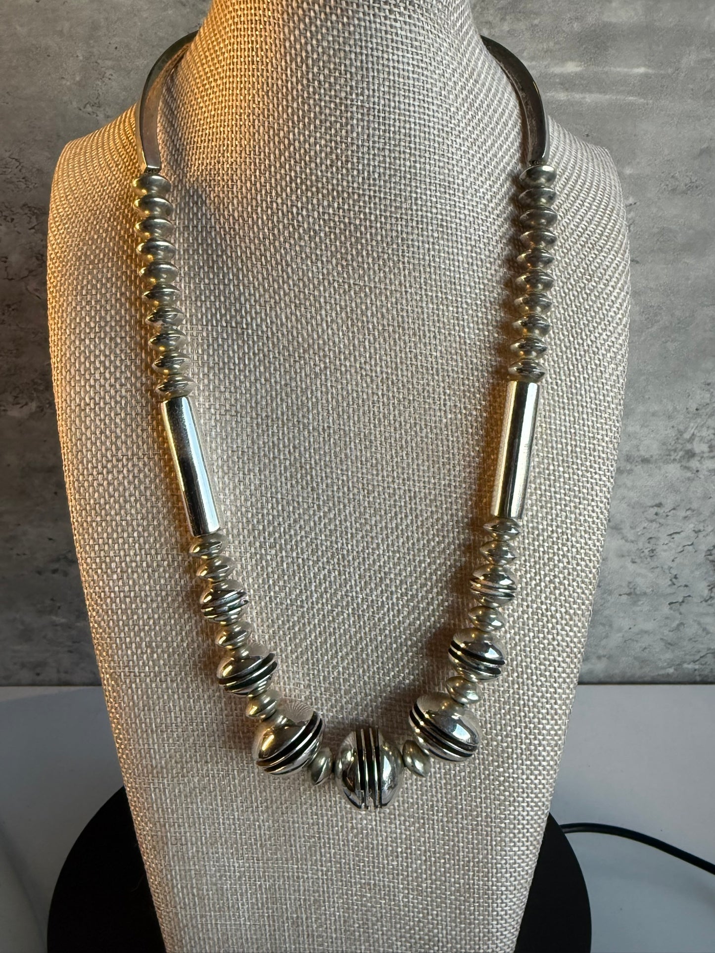 SILVER & CHANNEL BEAD NECKLACE 17 1/2" BY MIKE THOMPSON