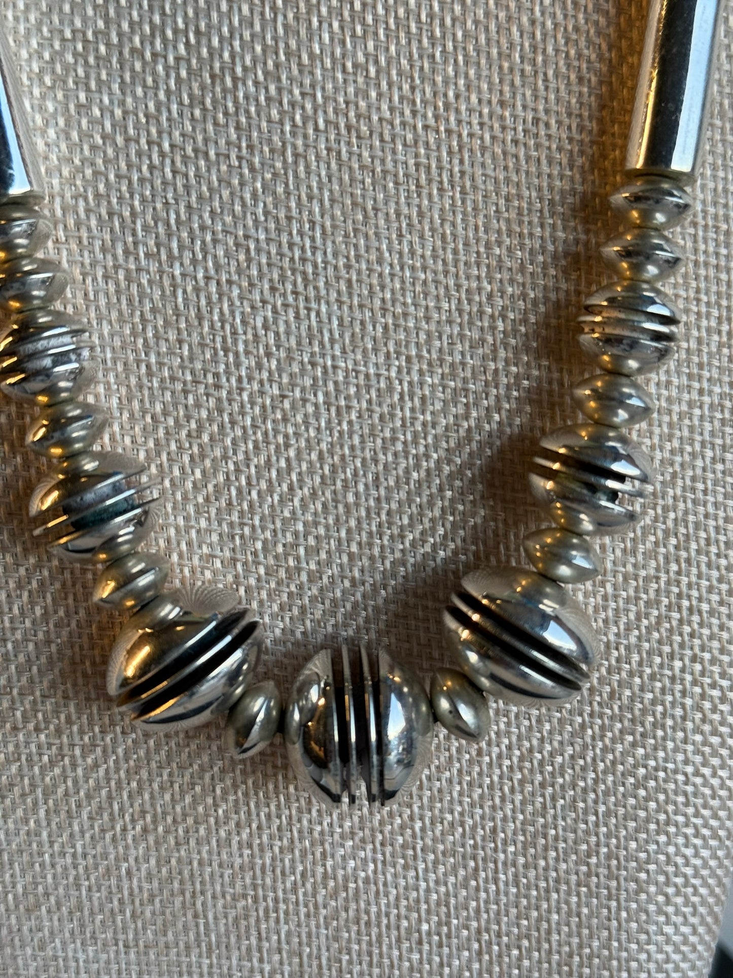 SILVER & CHANNEL BEAD NECKLACE 17 1/2" BY MIKE THOMPSON