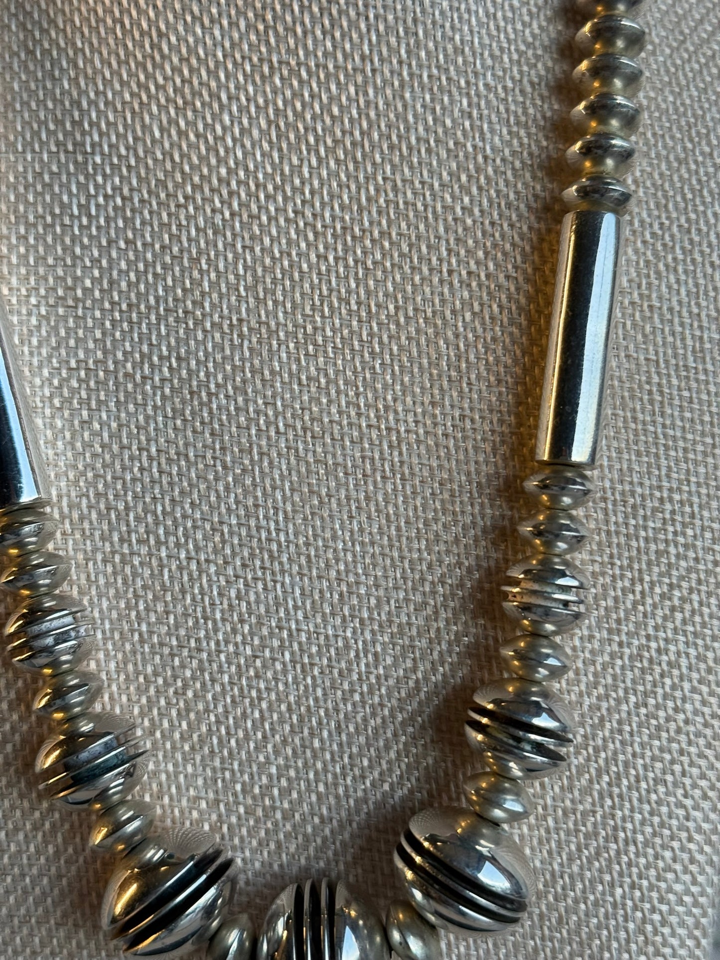 SILVER & CHANNEL BEAD NECKLACE 17 1/2" BY MIKE THOMPSON