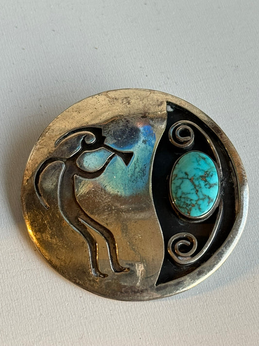 Hopi Pendant/ Brooch Turquoise and Sterling Silver